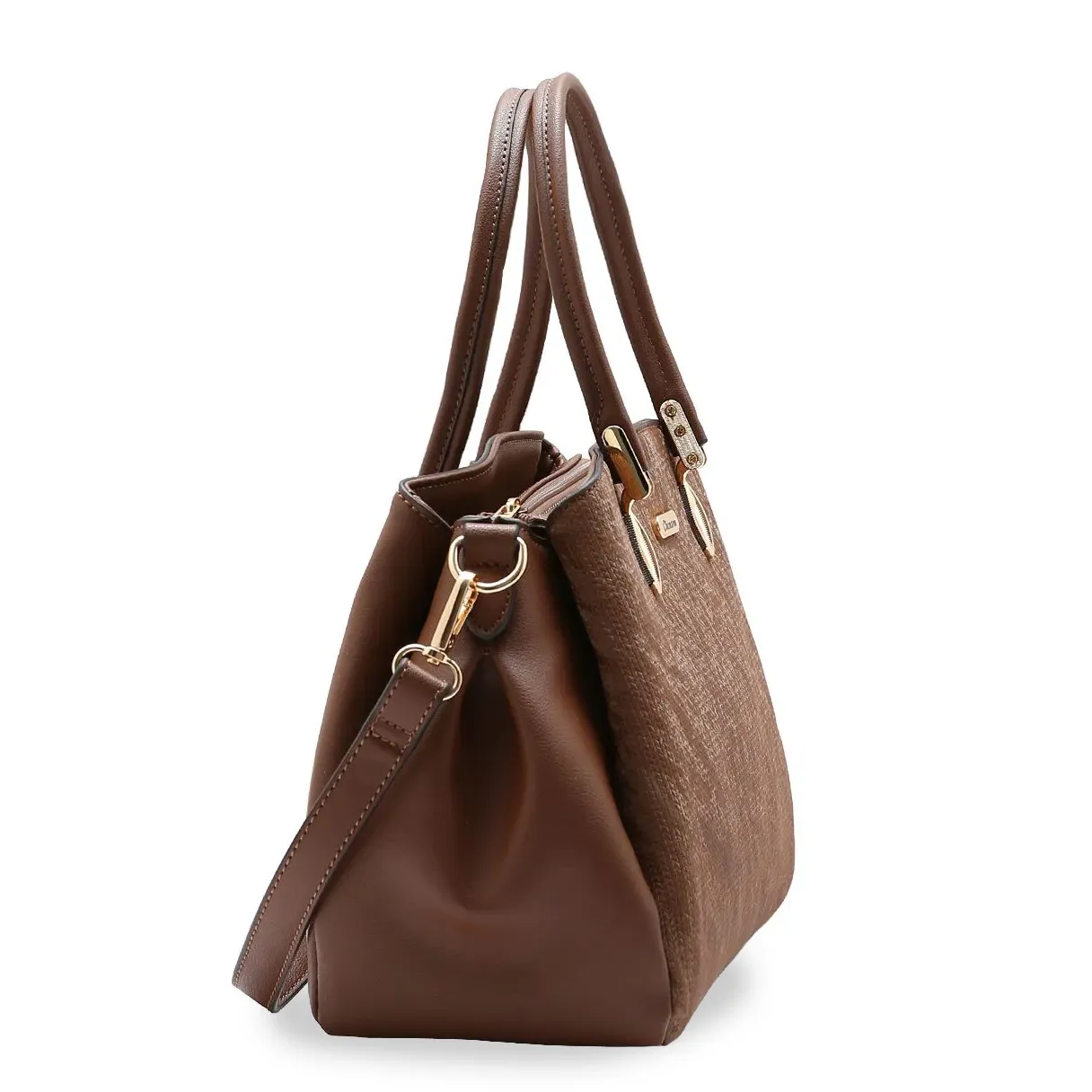Bolsa feminina Chenson Clássico Chic na cor marrom com design elegante e acabamento texturizado metálico dourado